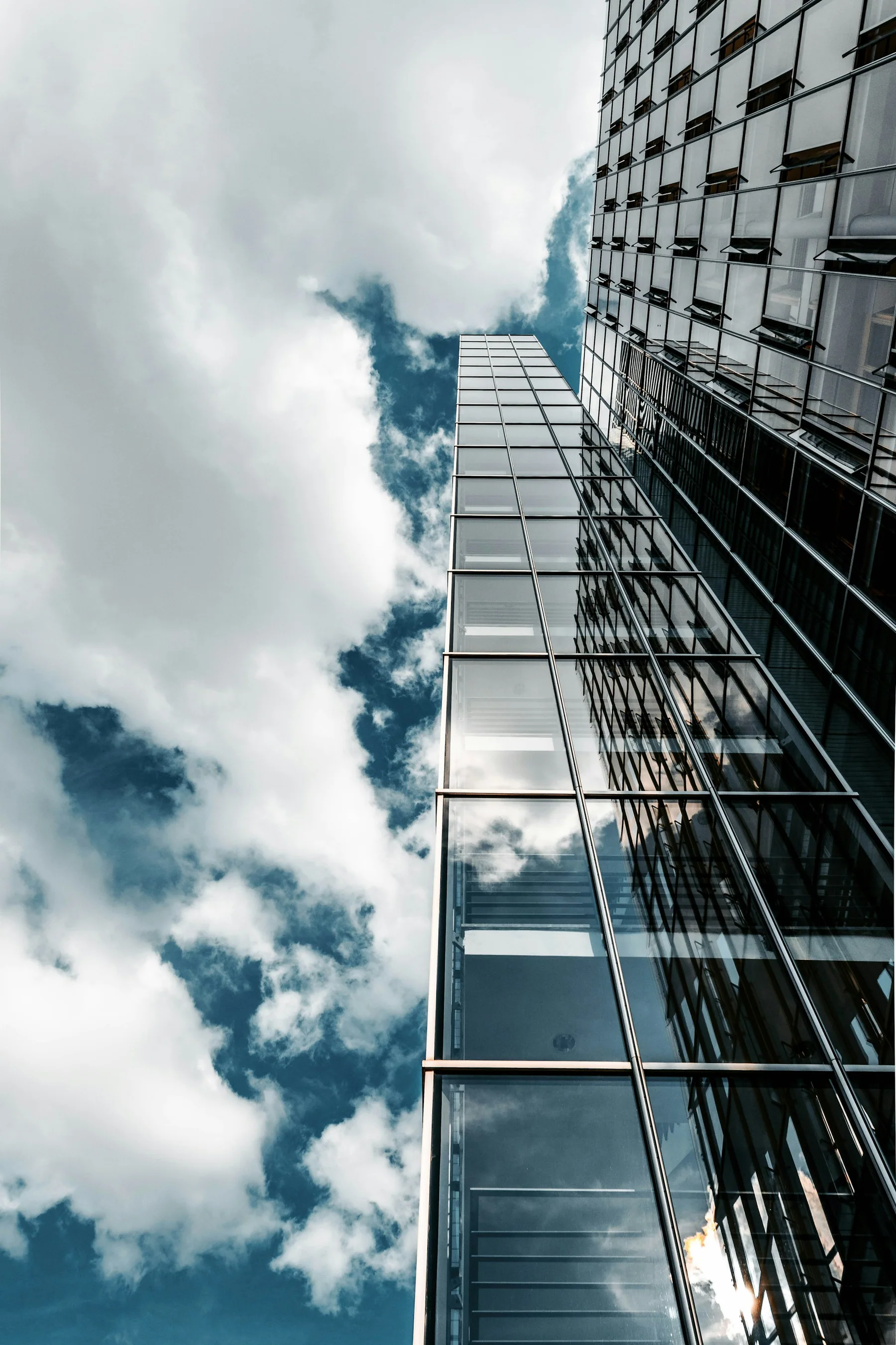 Reflective glass facade of a commercial office building